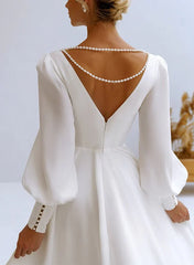 A Line V Neck Long Sleeves Chiffon Wedding Dresses With Beading