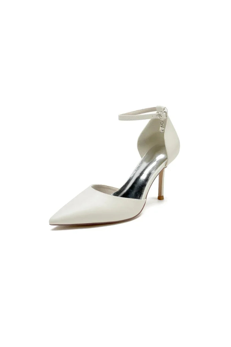 Pointed Toe Sexy Ankle Strap White Satin Wedding Shoes