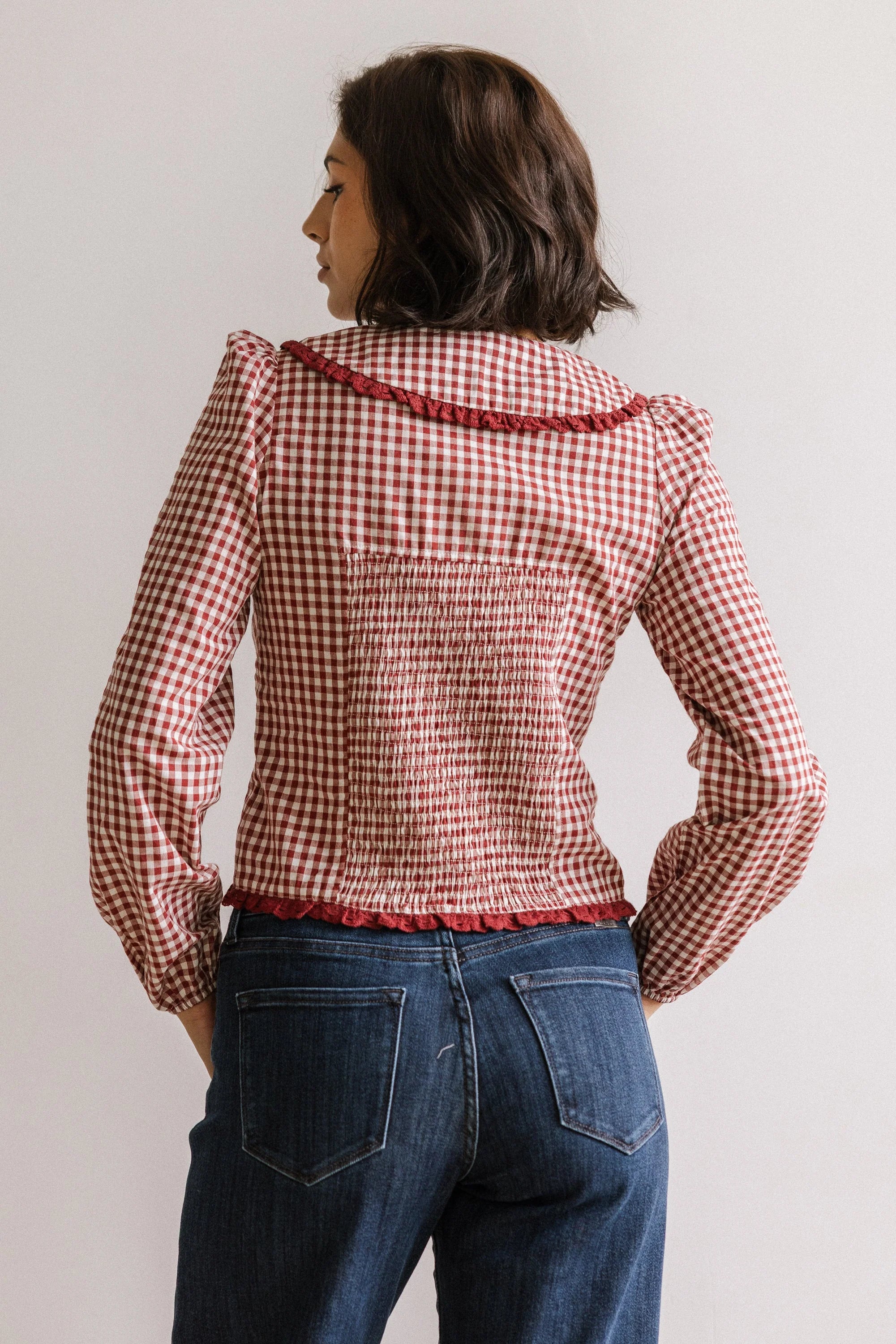 Brenna Gingham Blouse in Burgundy FINAL SALE