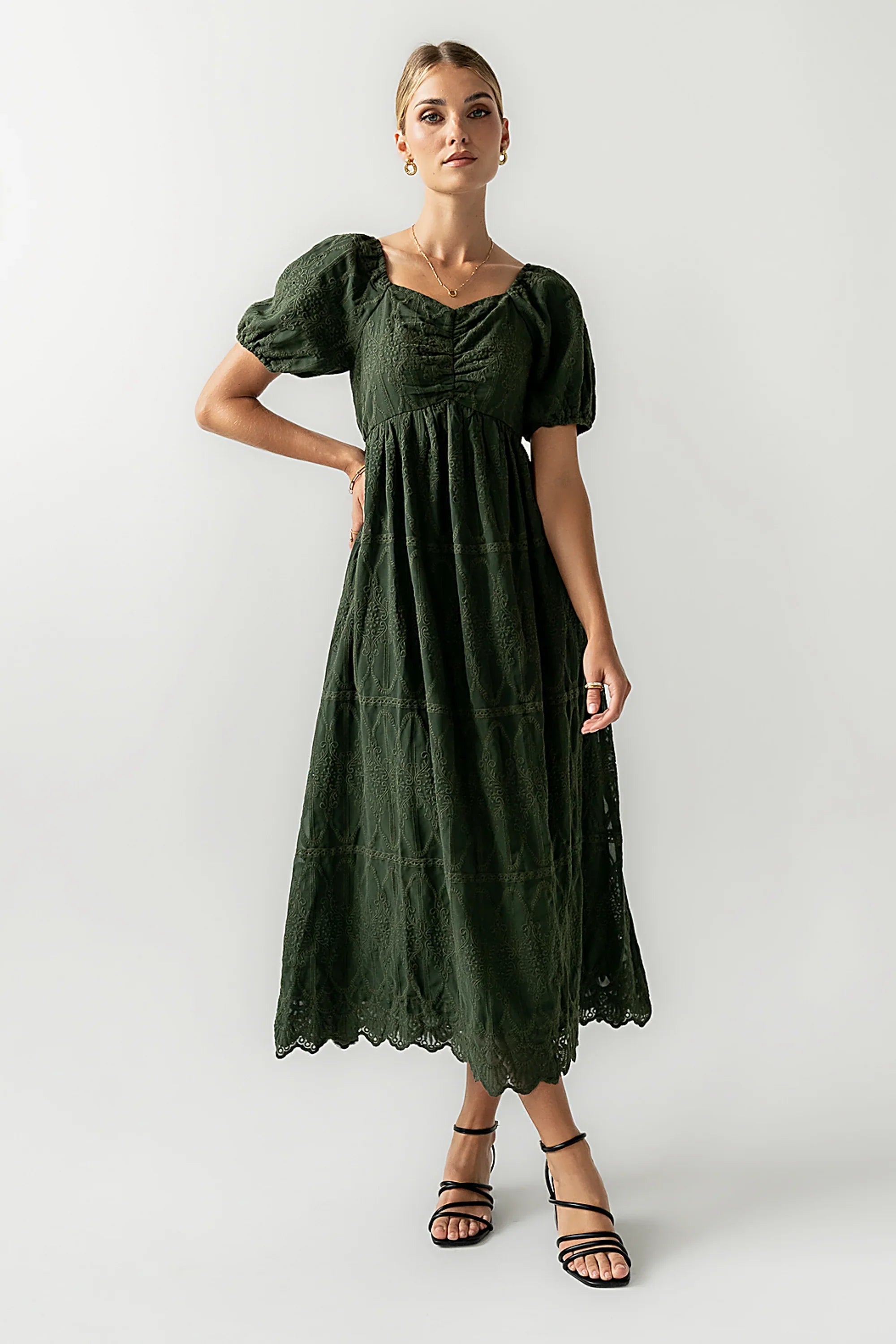 Luca Embroidered Maxi Dress in Hunter Green FINAL SALE