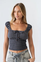 Morgan Smocked Top in Navy