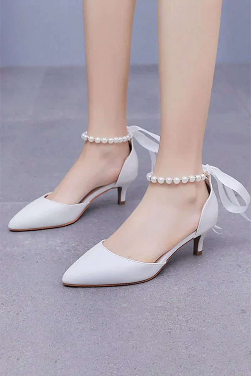 Pointed Toe Kitten Heels Ankle Strap Wedding Shoes