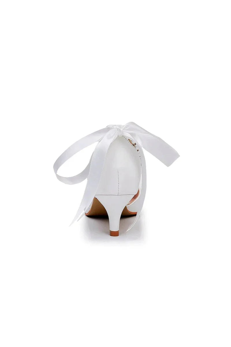 Pointed Toe Kitten Heels Ankle Strap Wedding Shoes