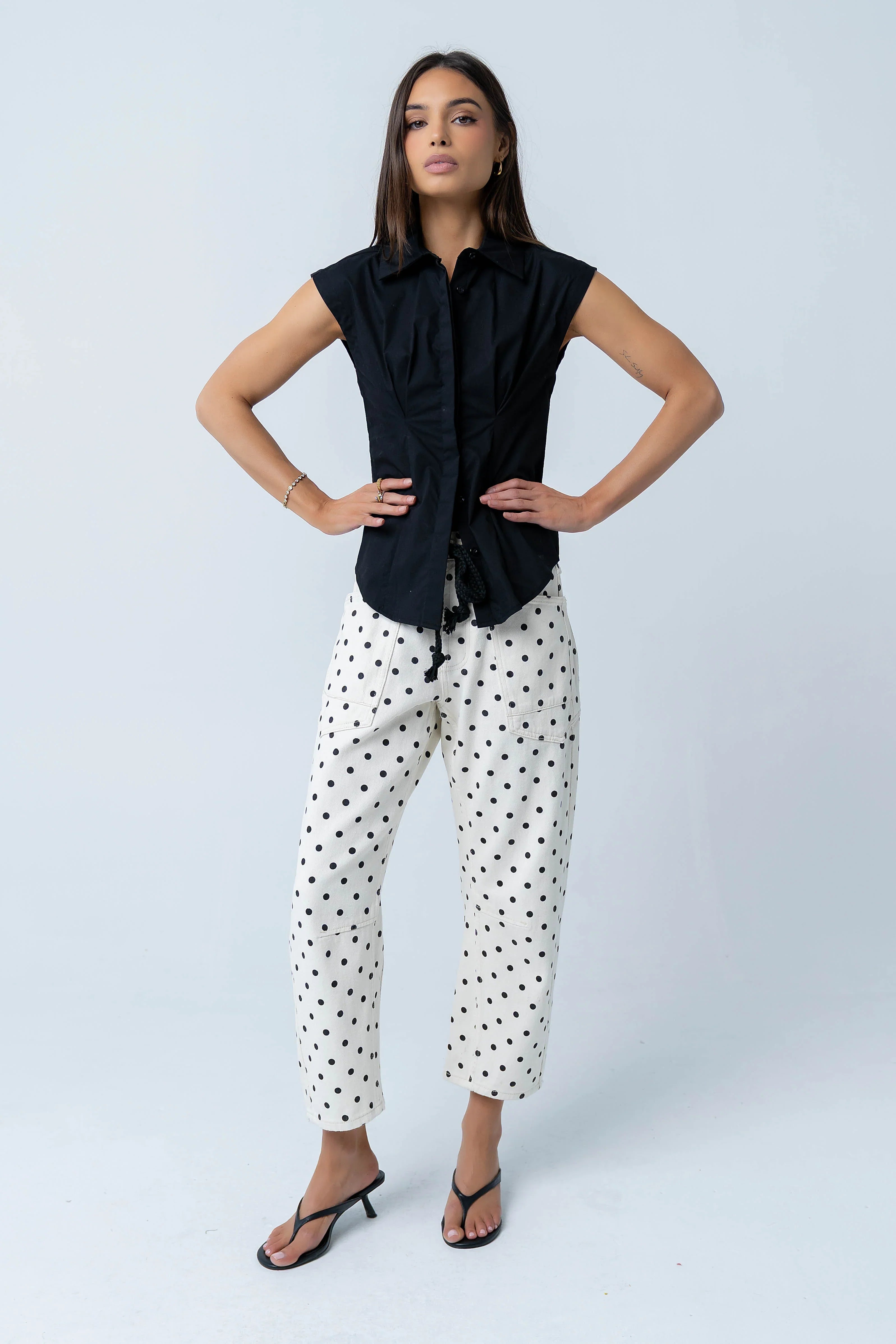 Remi Pleated Button Up in Black
