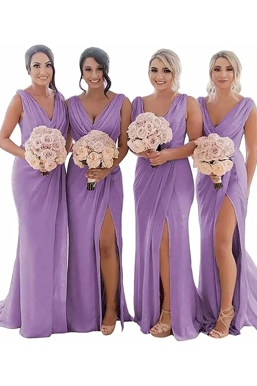 Ivory Sheath Chiffon Ruched Long Bridesmaid Dress with Slit