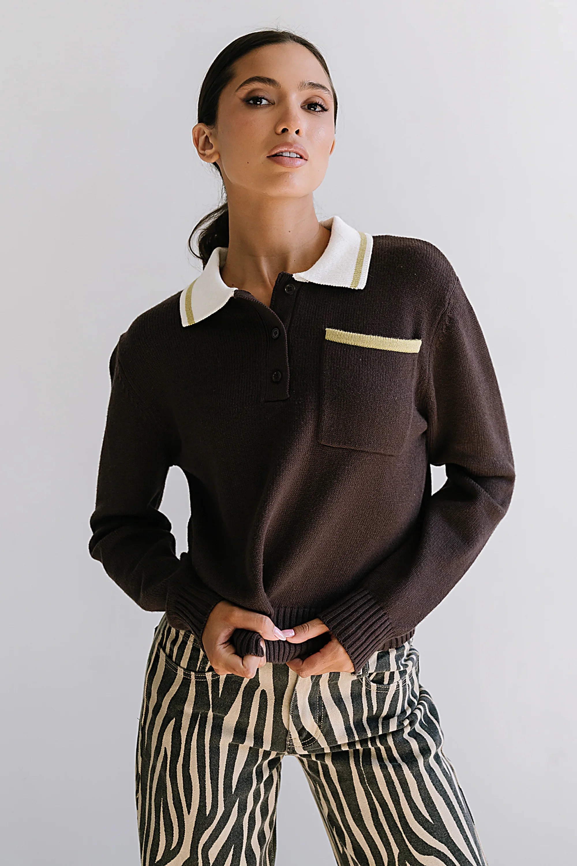Justine Collared Sweater in Brown