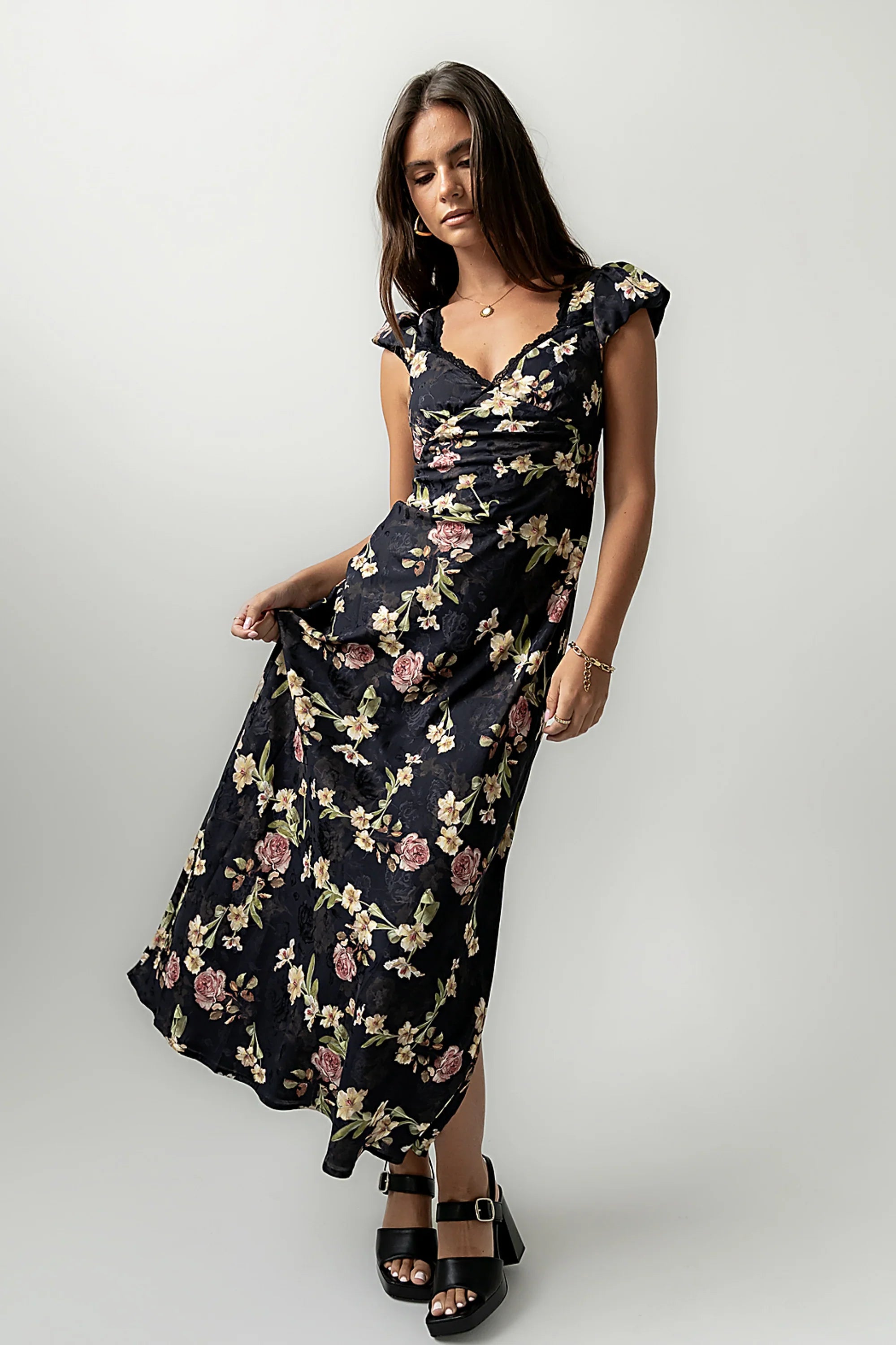 Asa Floral Maxi Dress in Black FINAL SALE