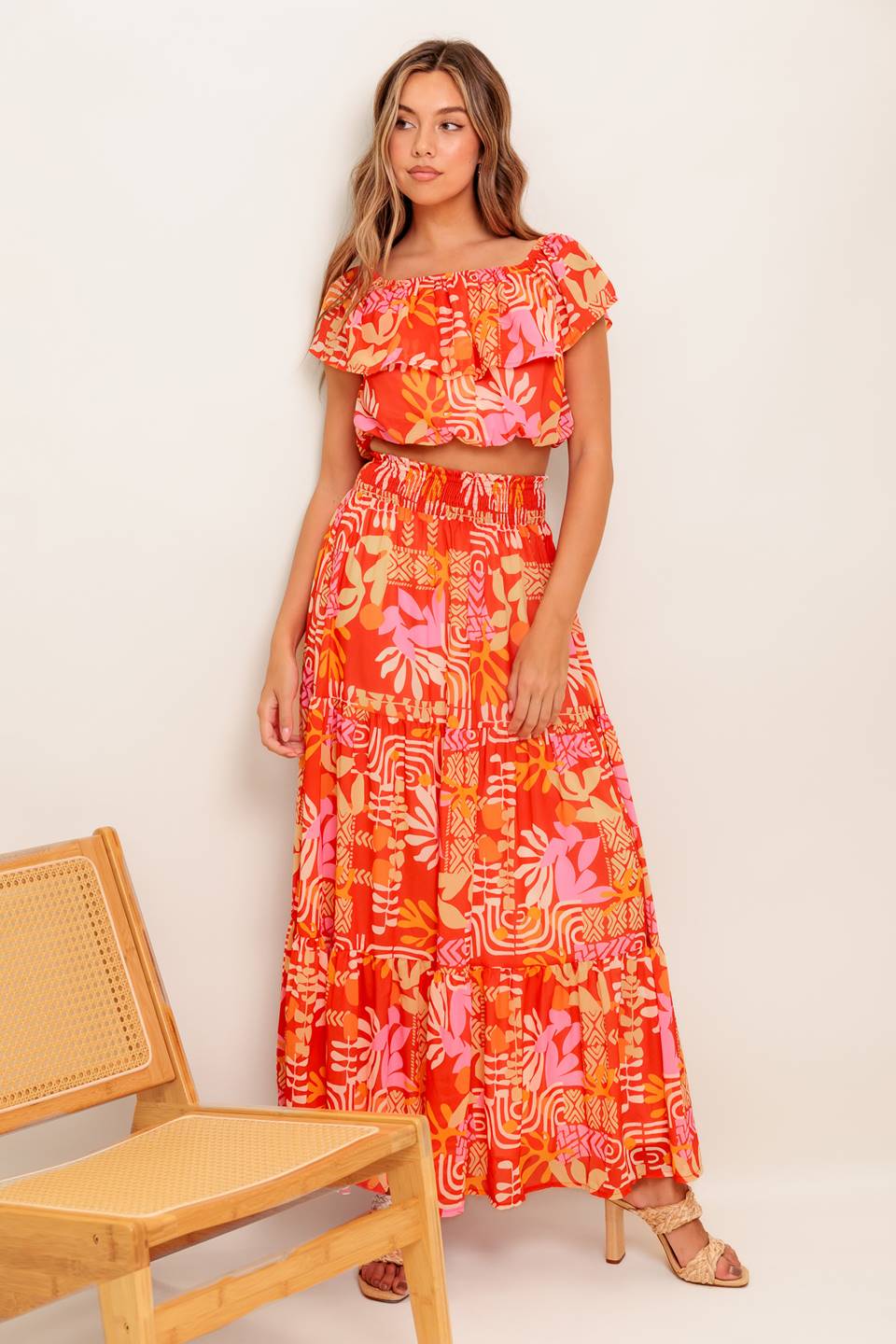 SUNBEAMS TOP SKIRT SET RED