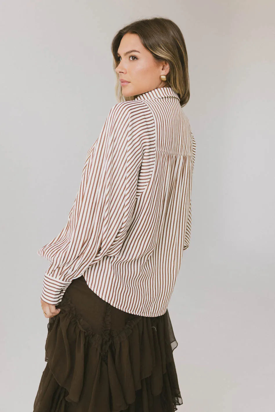 Niri Striped Button Up in Brown FINAL SALE