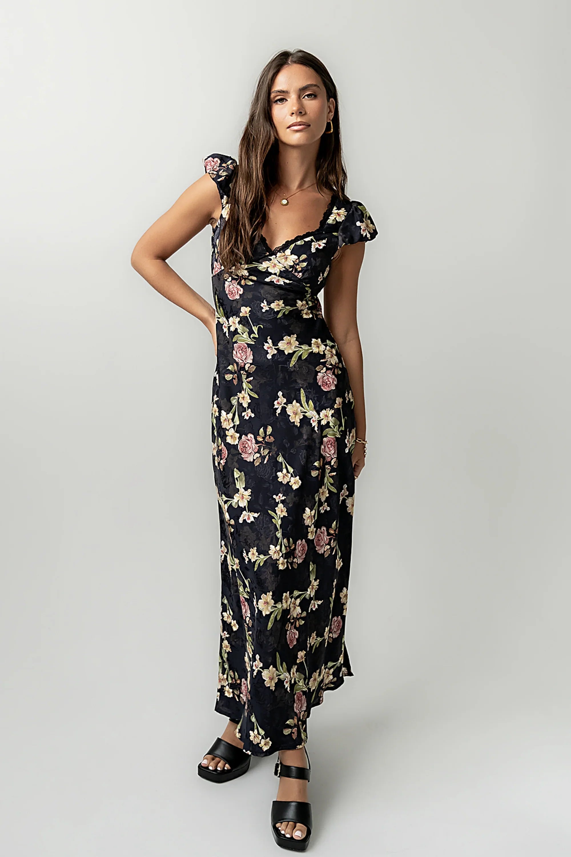 Asa Floral Maxi Dress in Black FINAL SALE