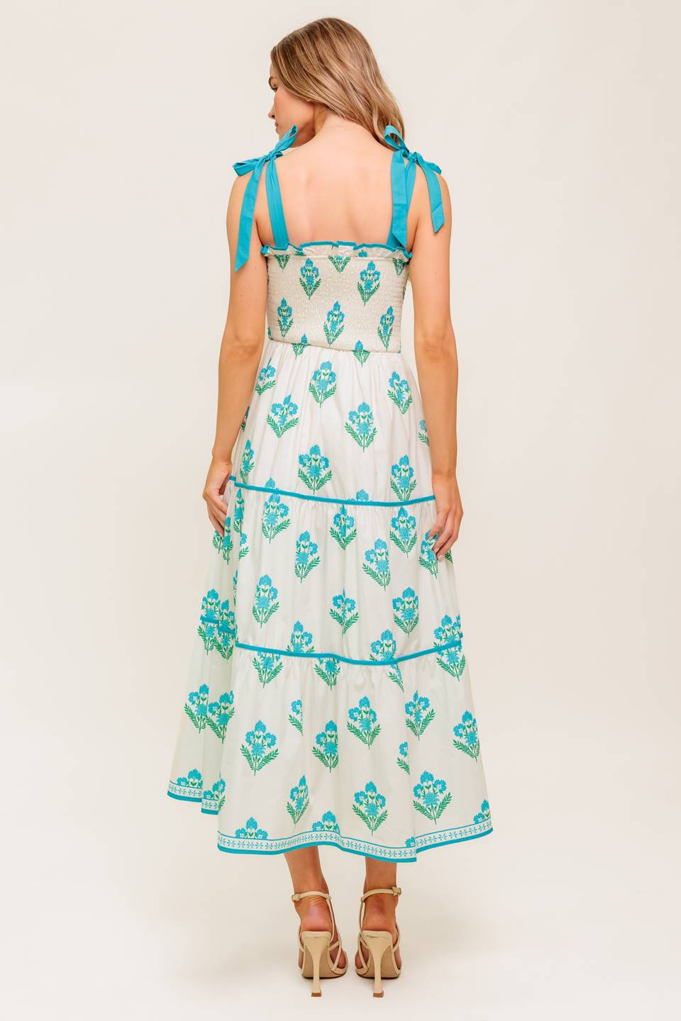 BEAUTY IN BLOOM BLUE TIE STRAP MIDI DRESS