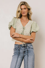 Sylas Embroidered Blouse in Sage FINAL SALE