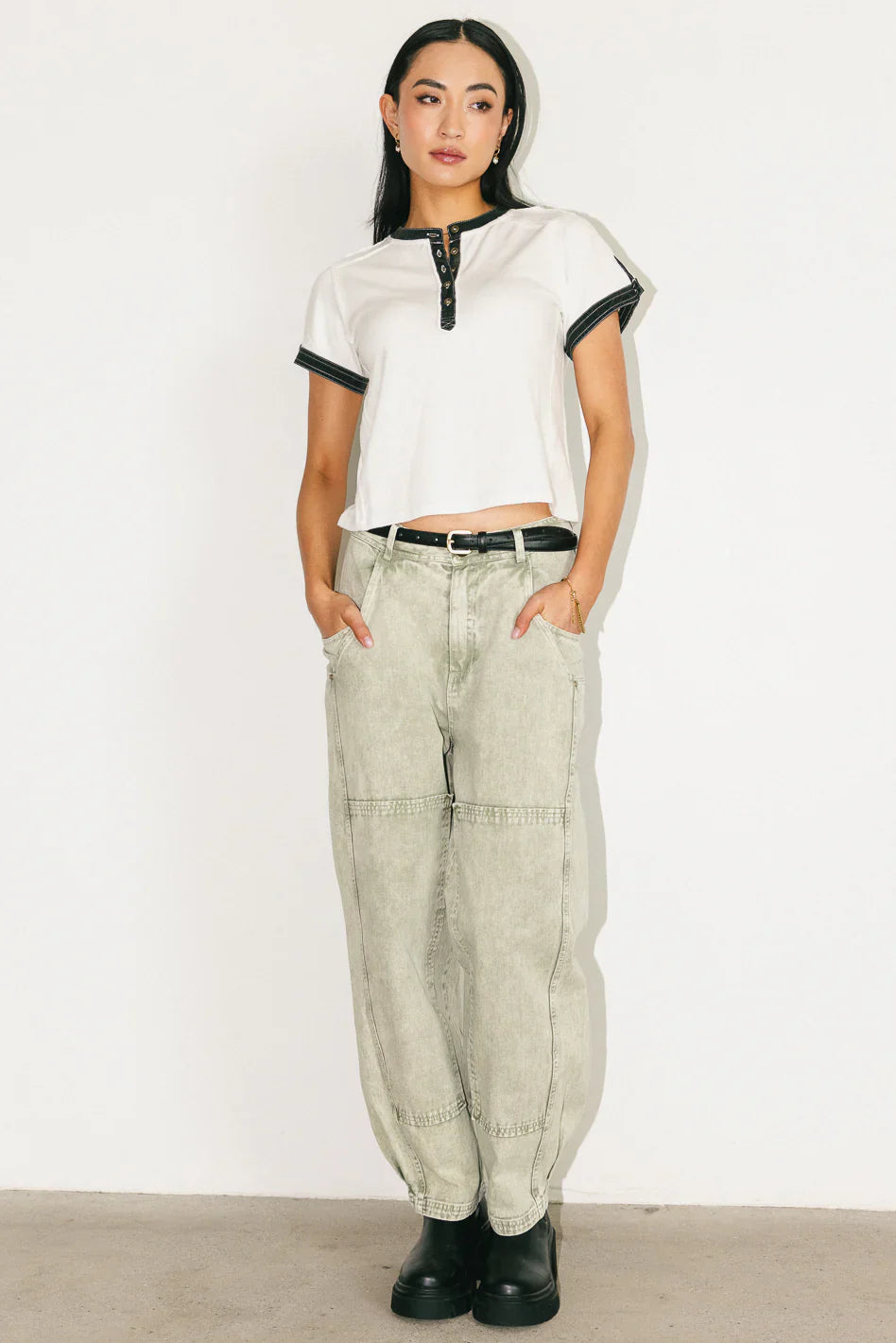 Angela Barrel Jeans in Olive FINAL SALE
