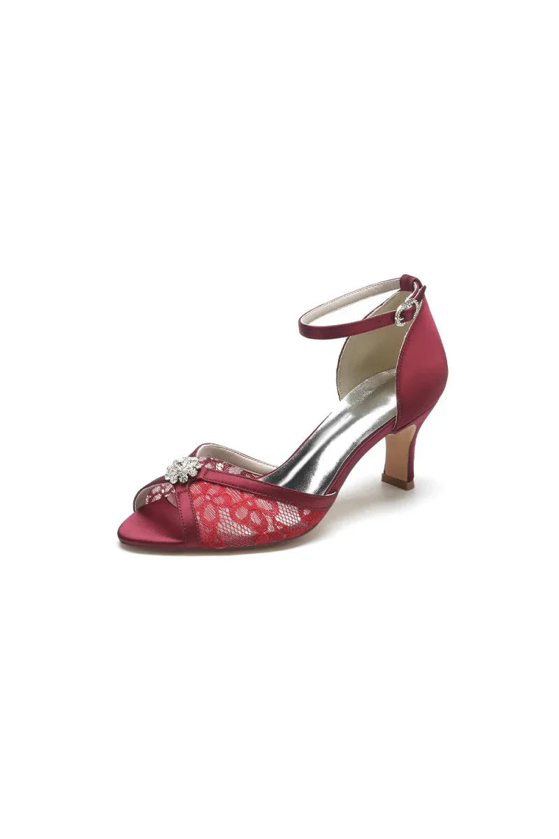 Lace Beaded Peep Toe Imitated Silk High Heels