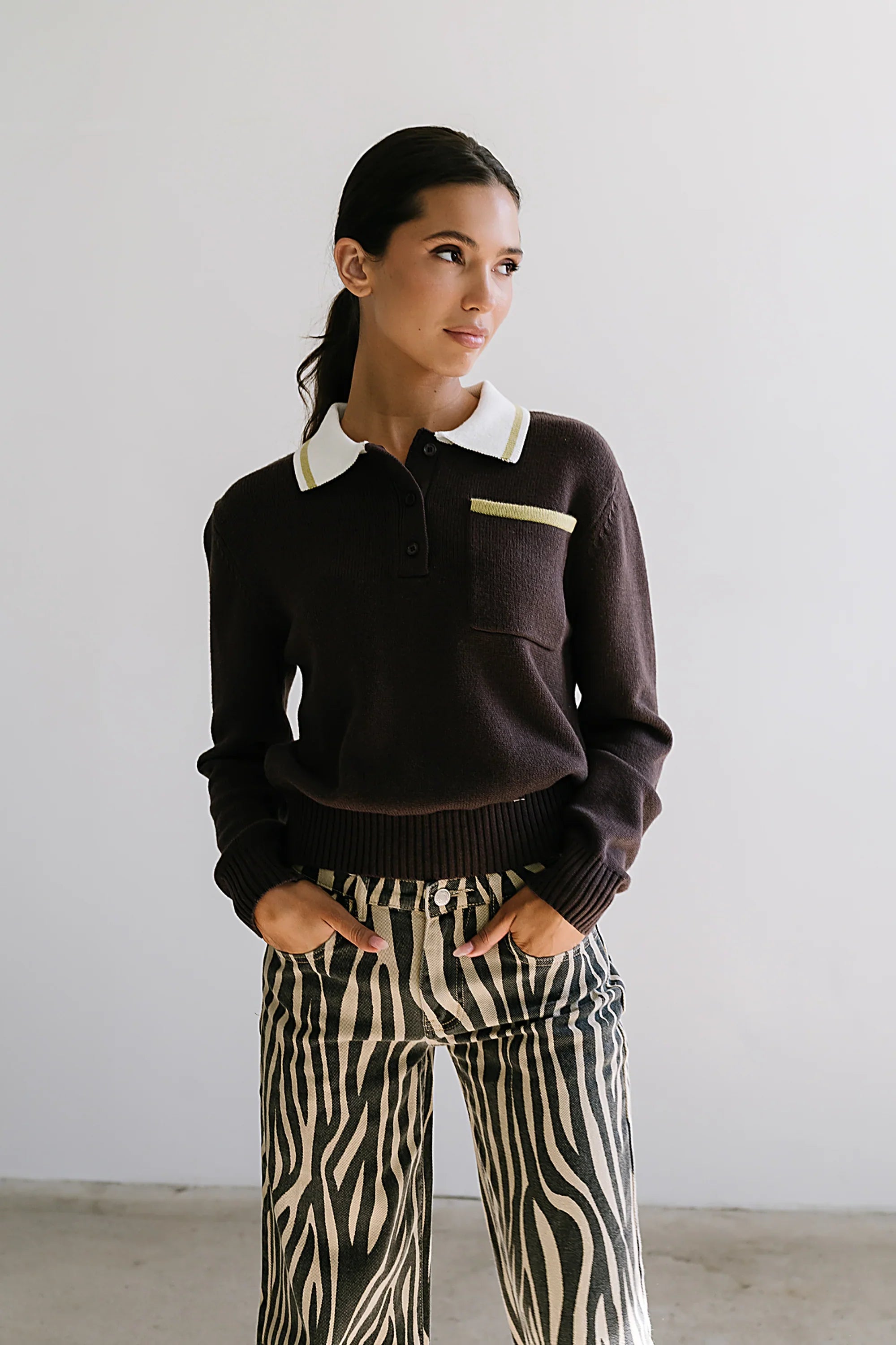 Justine Collared Sweater in Brown