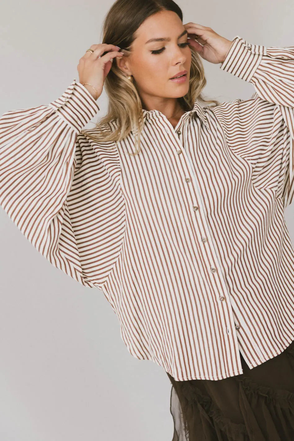 Niri Striped Button Up in Brown FINAL SALE